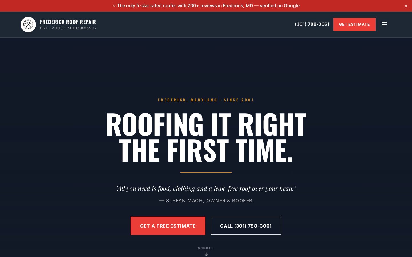 Frederick Roof Repair — Roofing website concept by MROKX