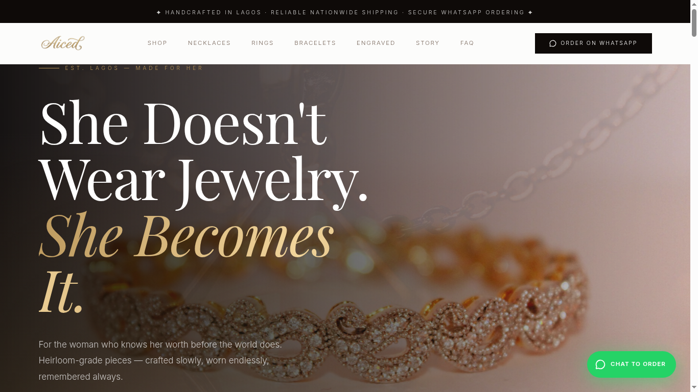 Anikeiced jewelry brand homepage built by MROKX