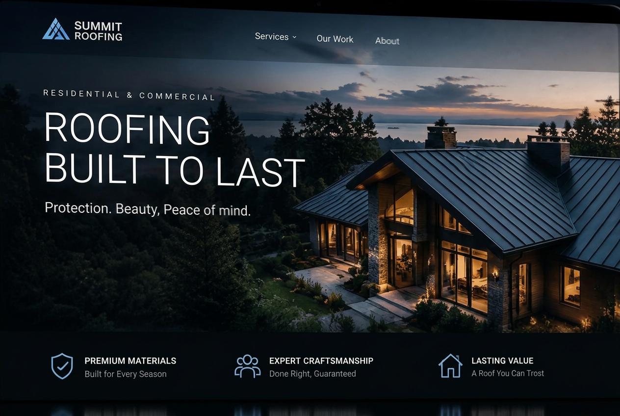 MROKX roofing concept website on desktop