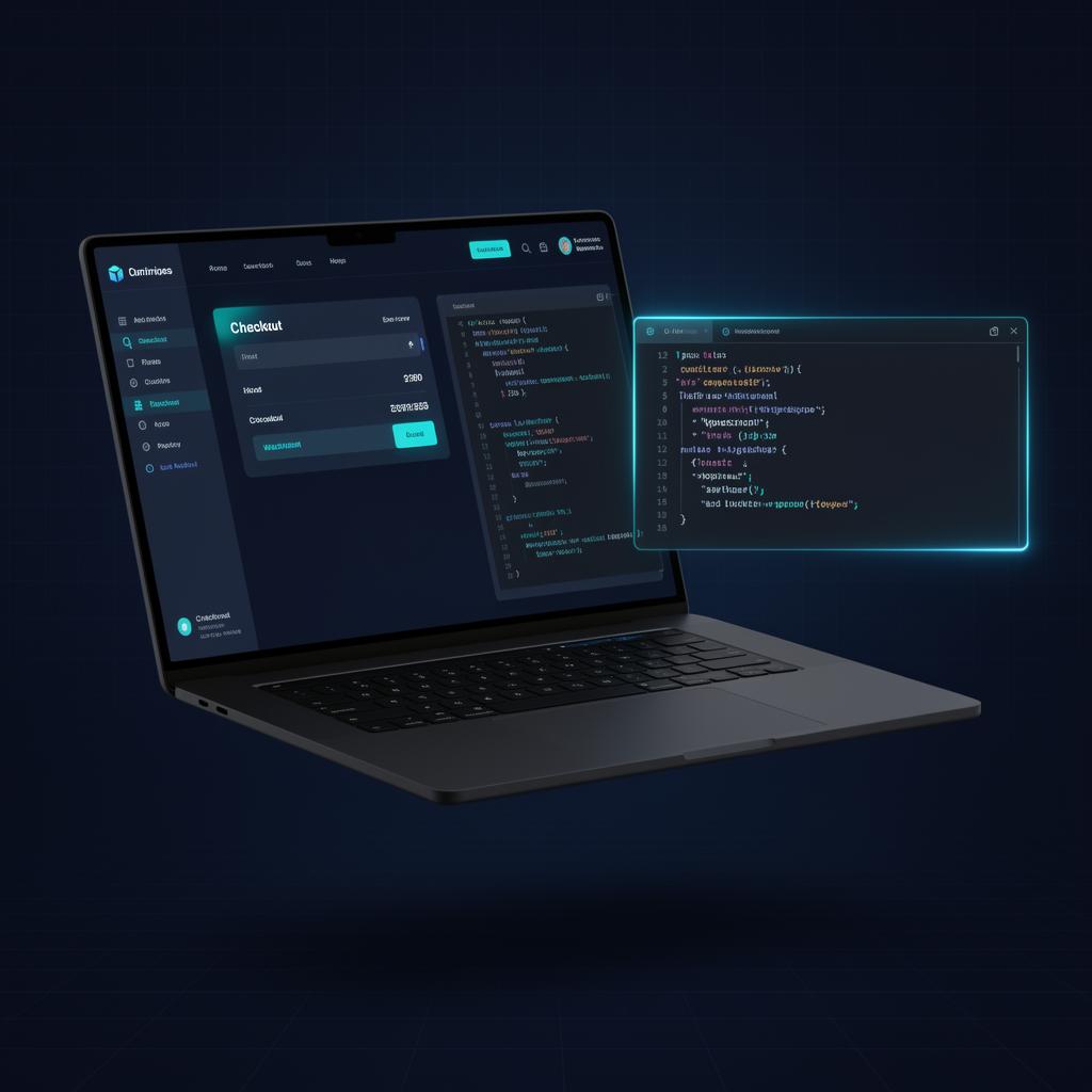 Modern business website and checkout page on a laptop