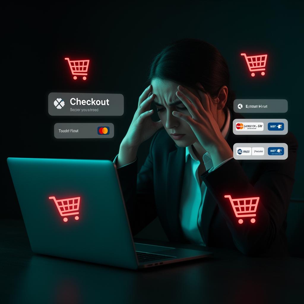 A frustrated buyer giving up on a confusing checkout page